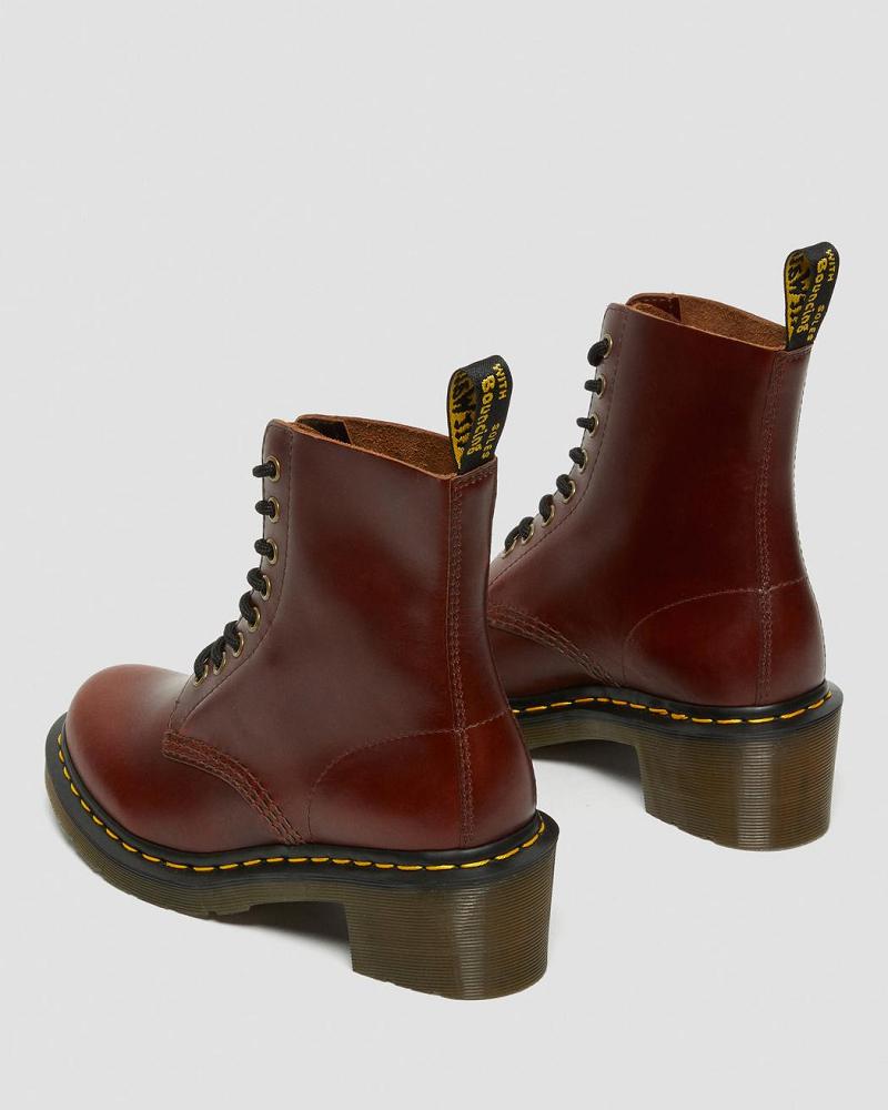 Women's Dr Martens Clemency Leather Heeled Heeled Boots Brown | AU 139RVD